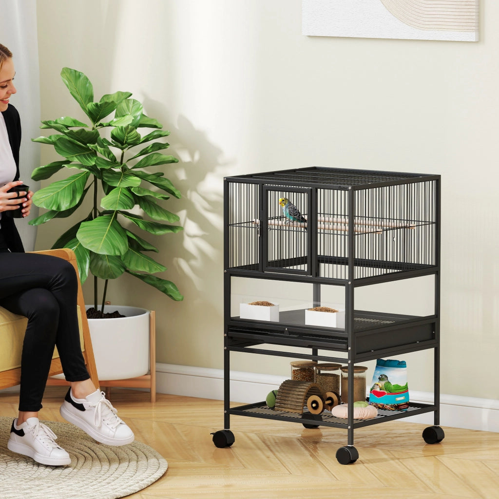 Gabbia per Uccelli con Pannelli Acrilici ¨C Minimal ¨C 48x46x83 cm Nero