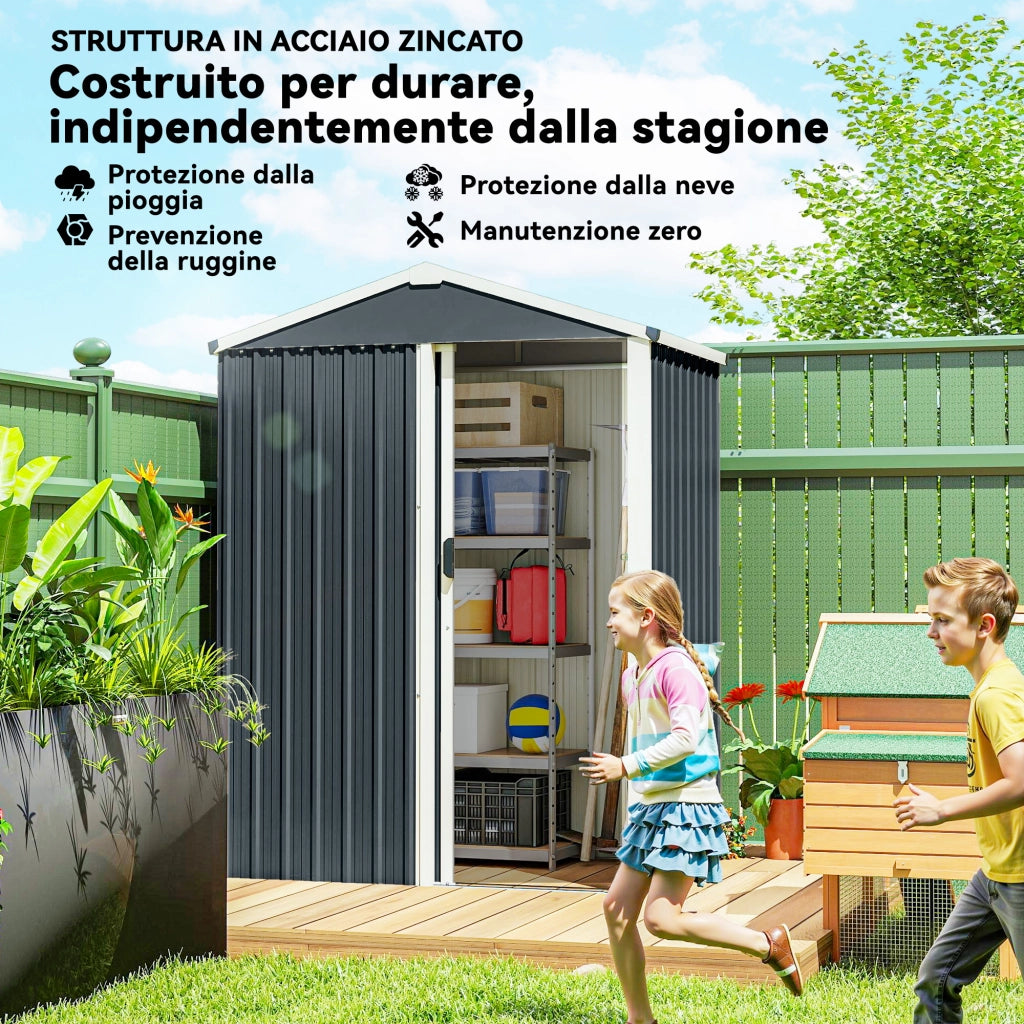 Casetta da Giardino in Acciaio ¨C Xylo ¨C Porta Scorrevole Grigio