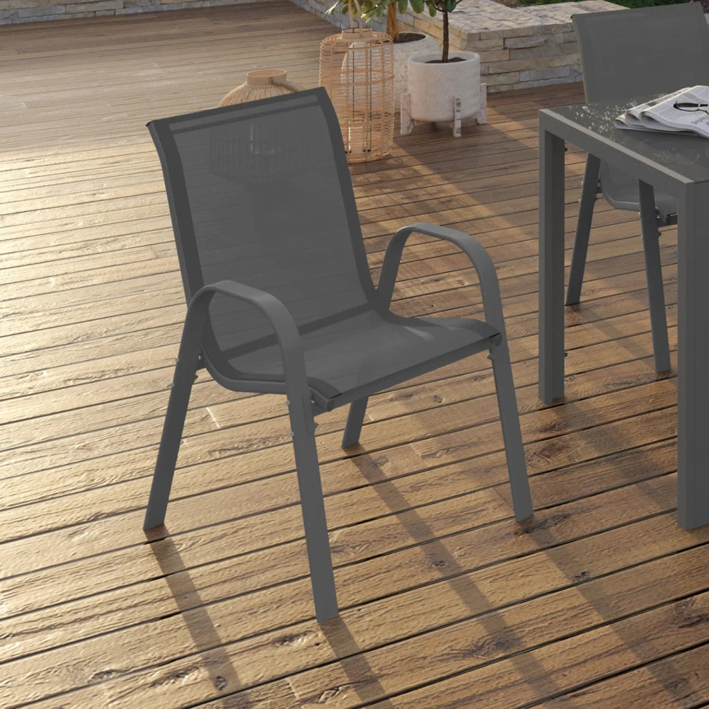 IDMarket - Set di 4 sedie impilabili in metallo e textilene grigio antracite LYMA