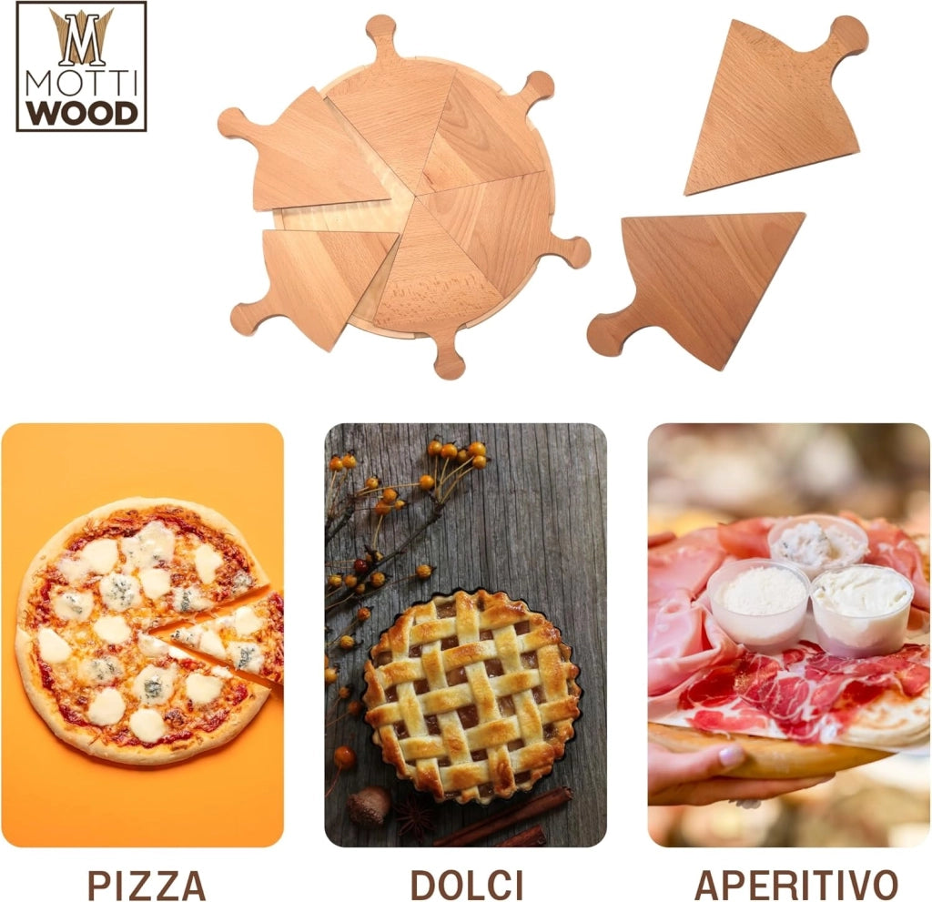 Tagliere Vassoio Pizza Divisibile in Legno con Manico 35 cm