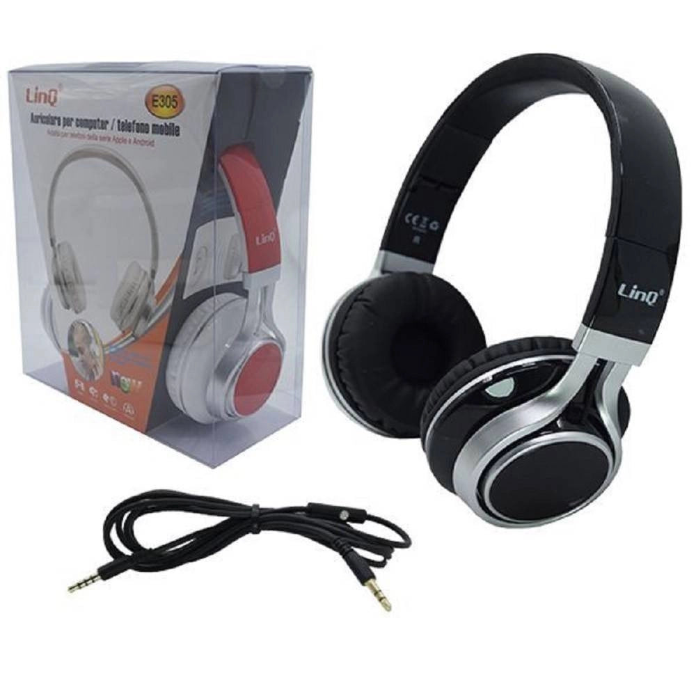 Trade Shop - Cuffie Stereo Cavo Jack 3,5mm 150cm Pc Smartphone Musica Sport Richiudibili E305 -