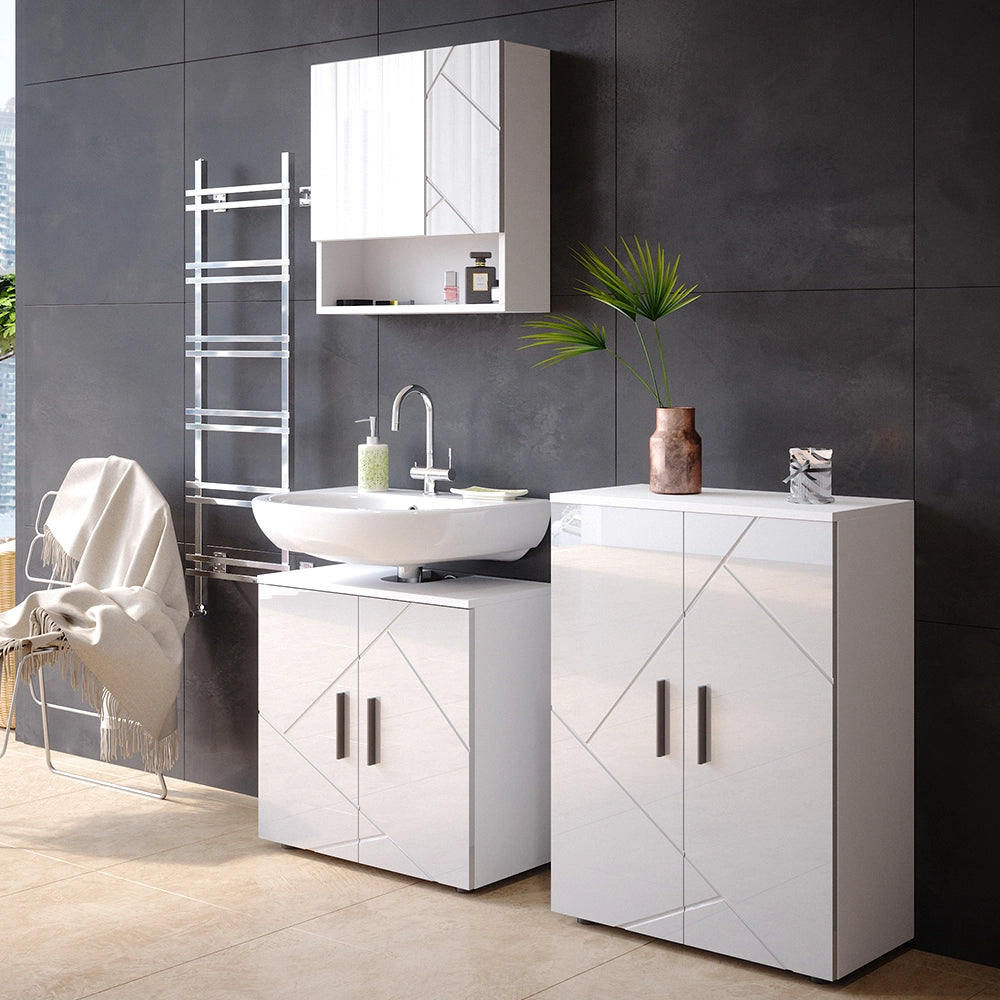 Vicco Set mobili bagno Bianco lucido 3 pezzi, con base 60 cm