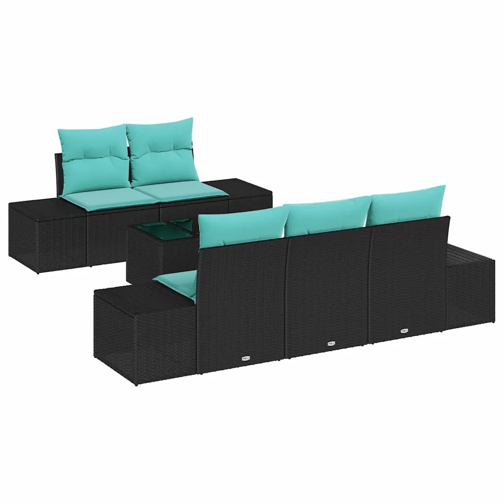 Set Divano da Giardino 6 pz Nero e Turchese polyrattan 3355615
