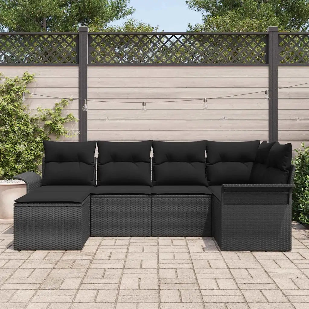 Set Divano da Giardino con cuscino 6 pcs Nero polyrattan