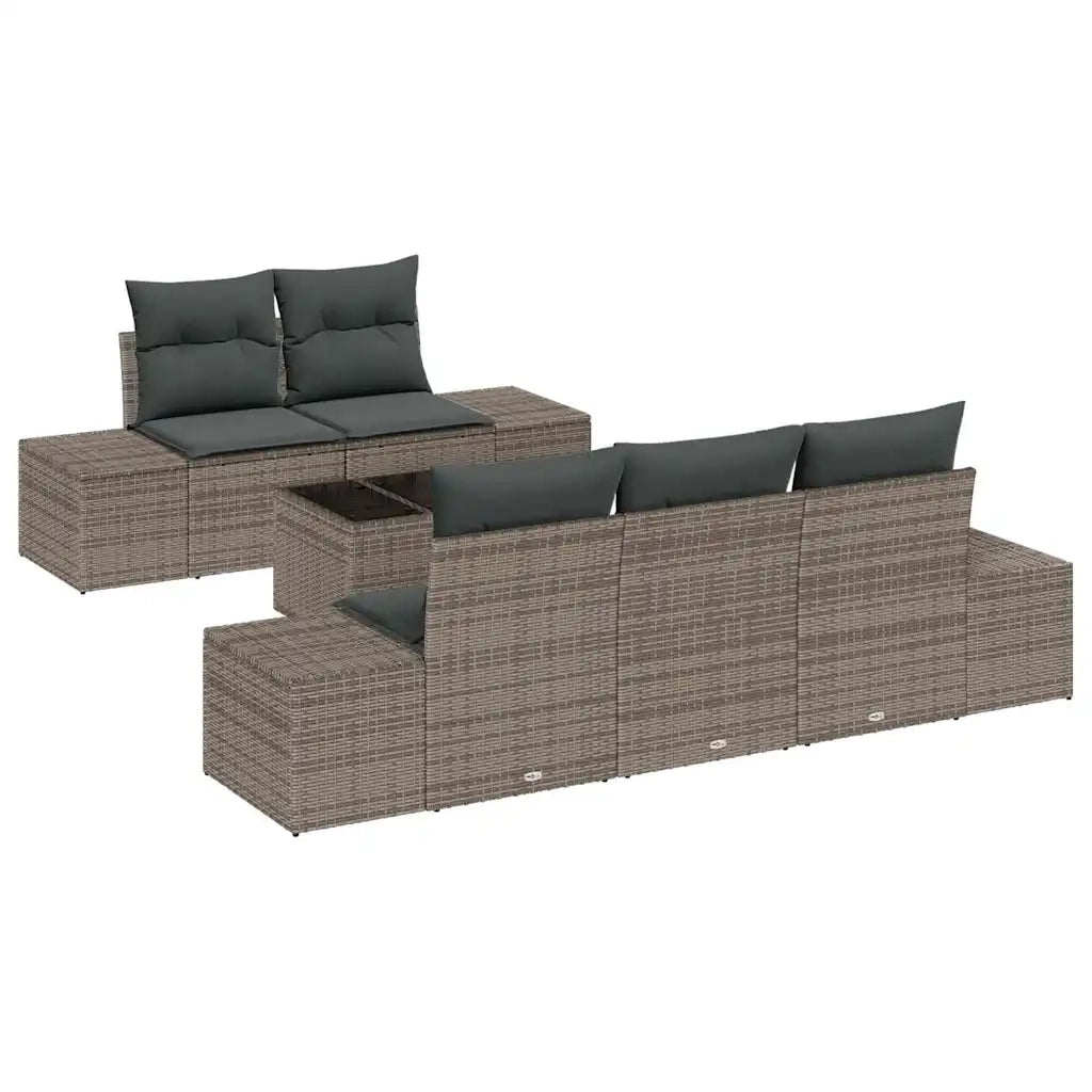 Set Divano da Giardino con cuscino 6 pcs Grigio polyrattan