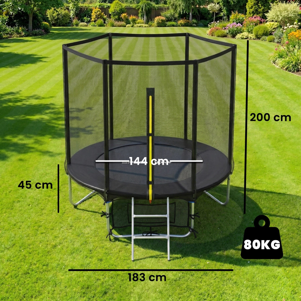 Trampolino da giardino ?183 cm ¨C Xylo ¨C con rete di sicurezza e scala, nero