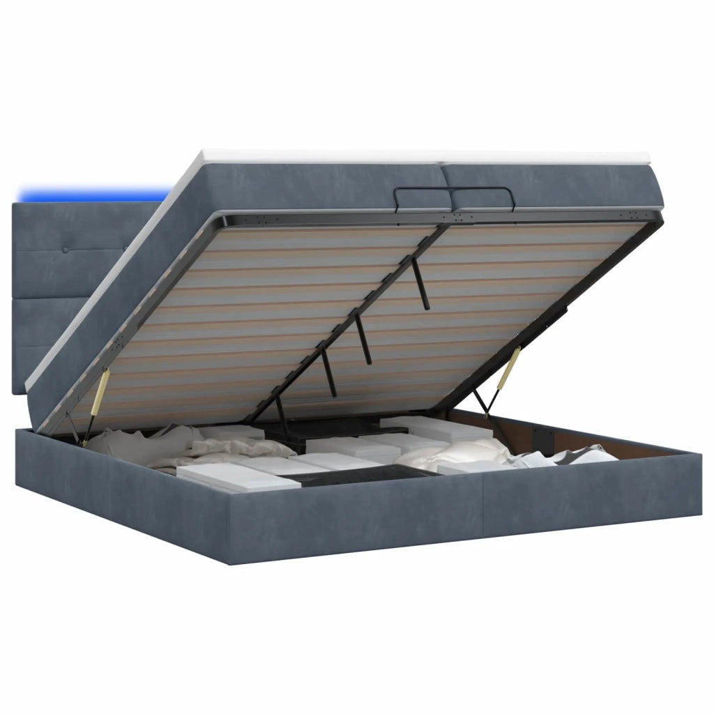 Letto Ottomano con Materasso e LED Grigio Scuro 200 x 200 cm 3458326