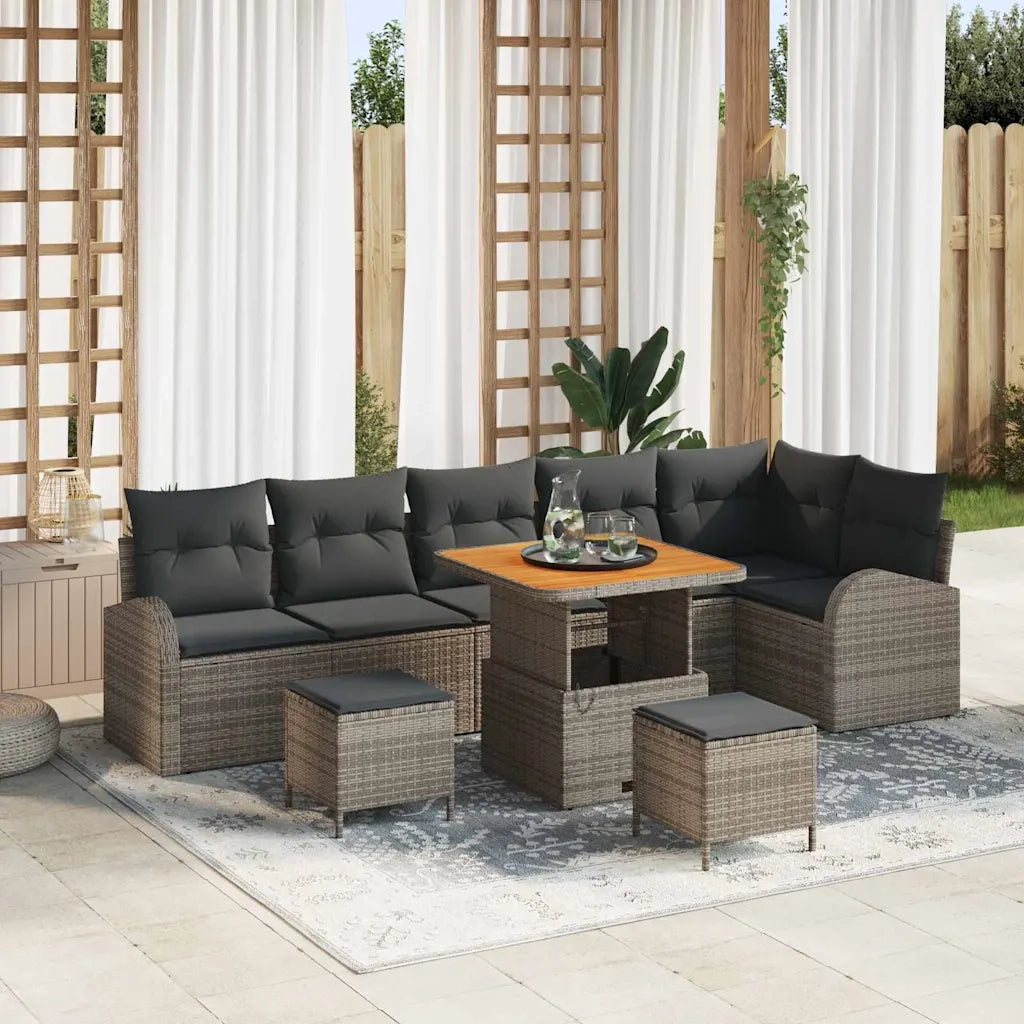 Set Divano da Giardino con cuscino 9 pcs Grigio polyrattan 3362413
