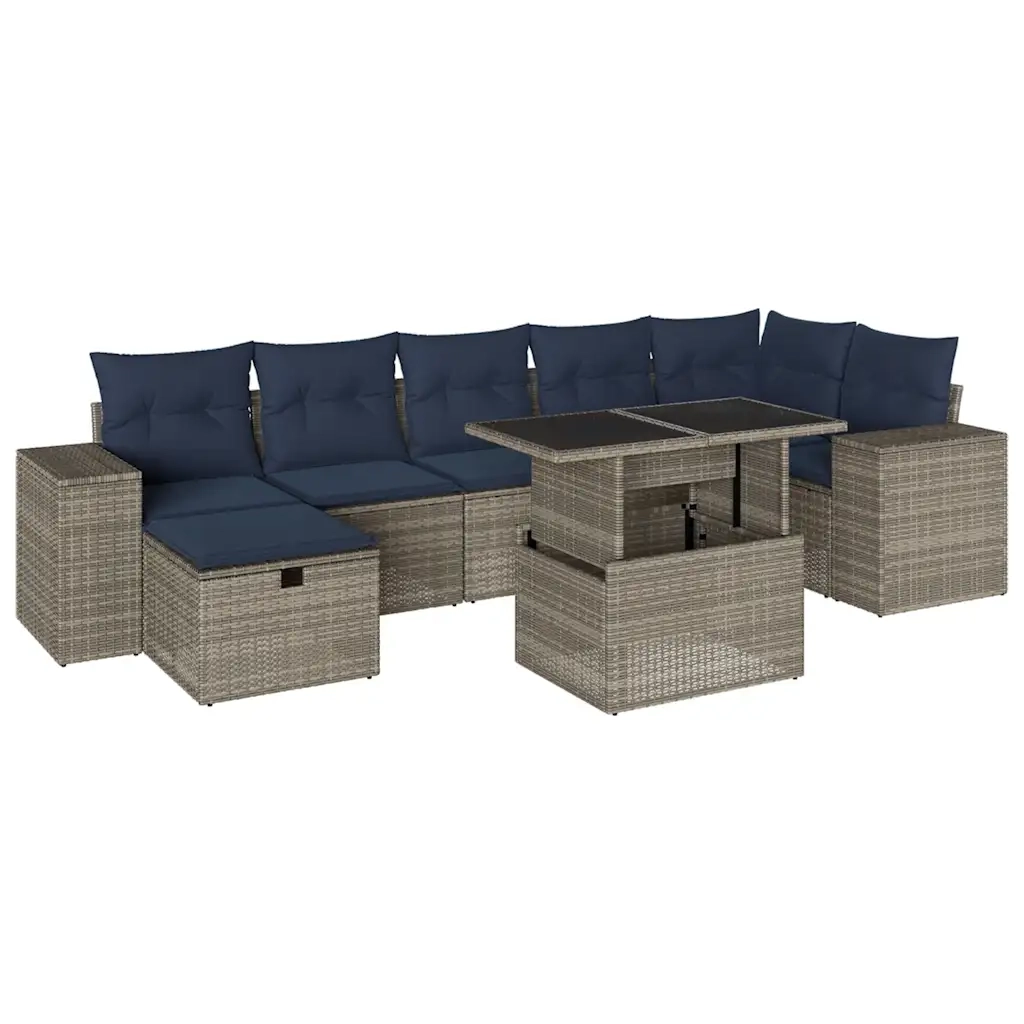 Set Divani da Giardino 8 pz con Cuscini Grigio in Polyrattan 3275311