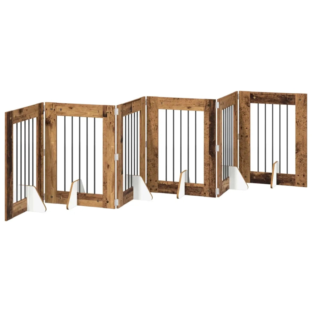 Cancello per cani pieghevole con supporti 6 pcs Legno antico 892107