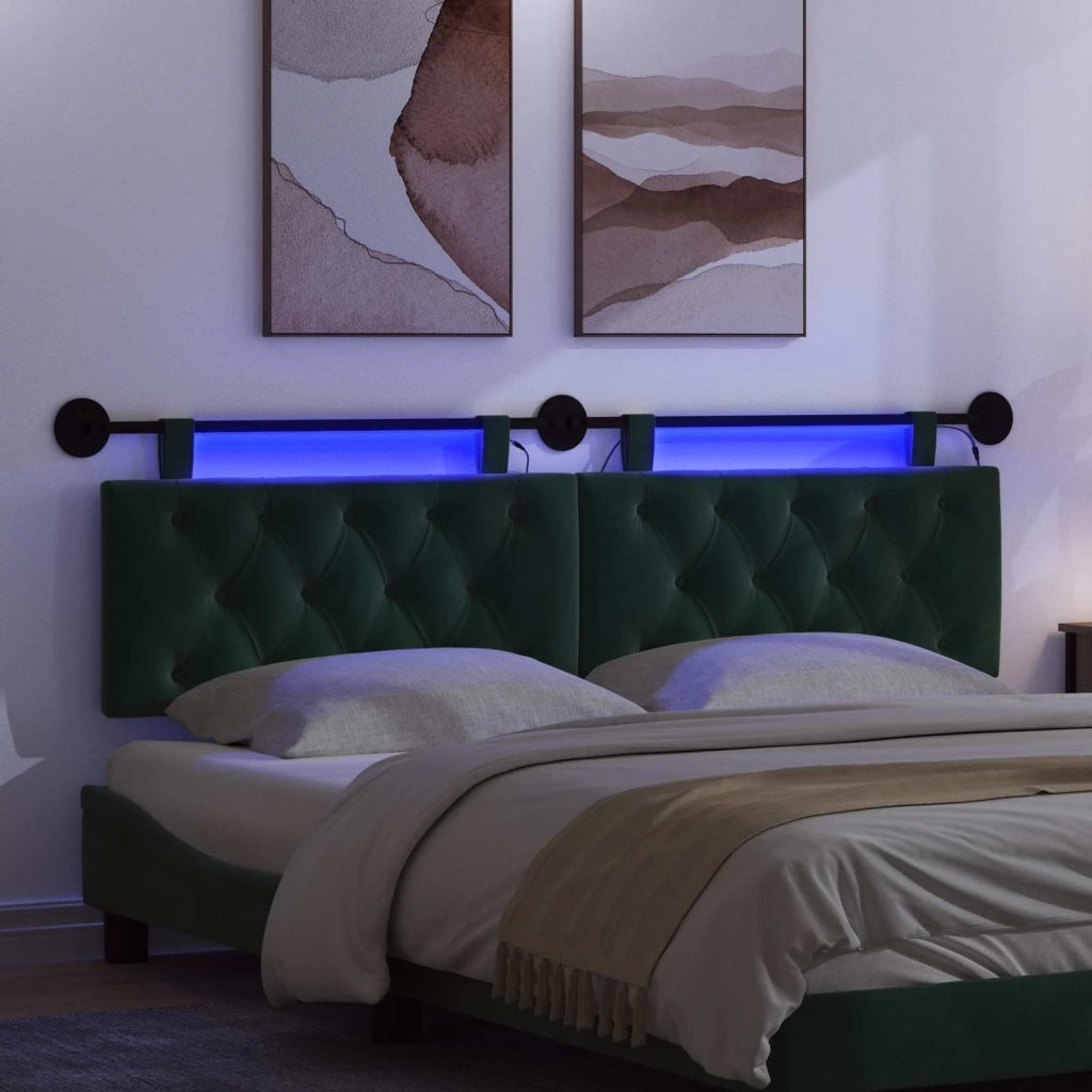 Testiera sospesa Con luce LED Verde Scuro Velluto 3424667
