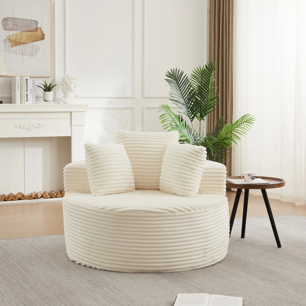 Poltrona a sacco, poltrona con braccioli, diametro 110 cm, velluto a coste, 3 cuscini, beige (non richiede assemblaggio)