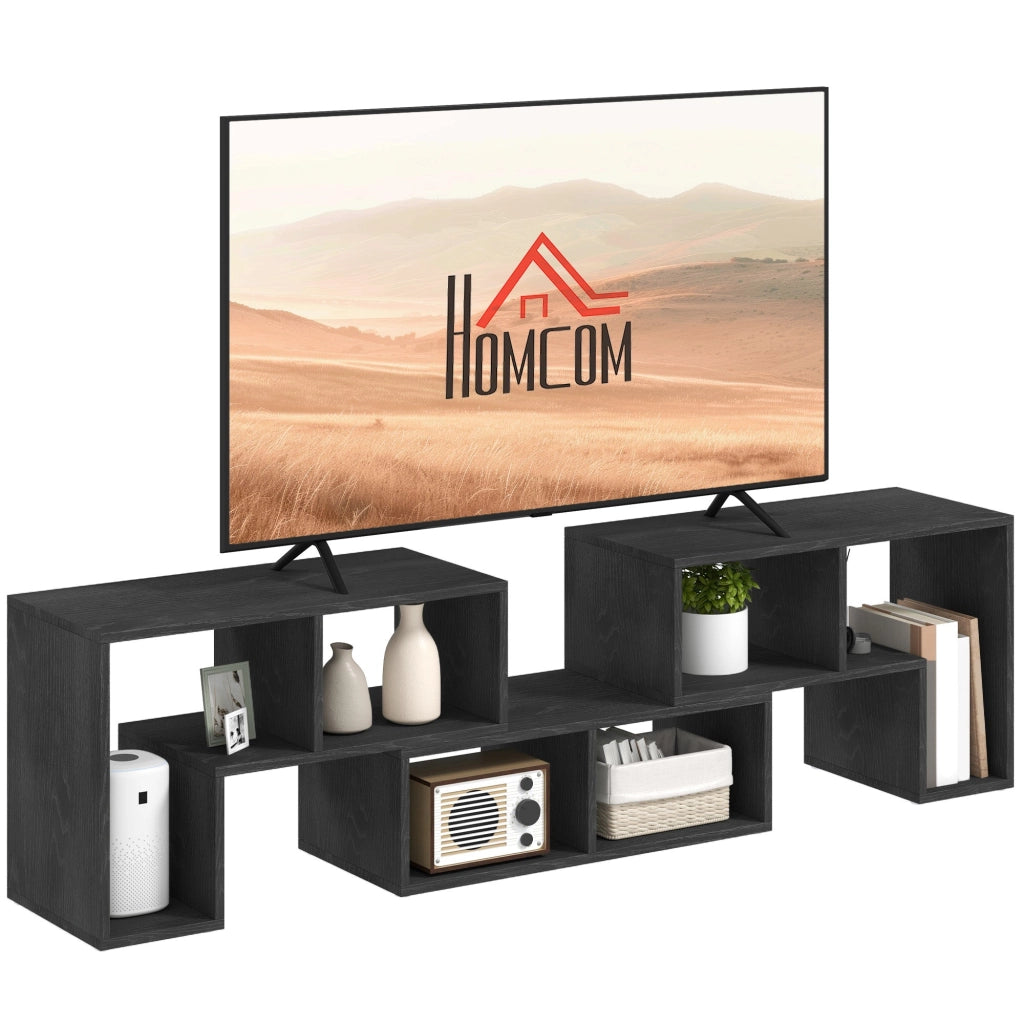 Mobile TV Modulabile 75" Max 134-180x30,5x44 cm con 2 Ripiani a L e Mensola Rettangolare in Legno Nero