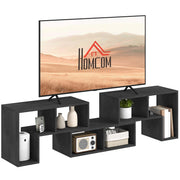 Mobile TV Modulabile 75" Max 134-180x30,5x44 cm con 2 Ripiani a L e Mensola Rettangolare in Legno Nero