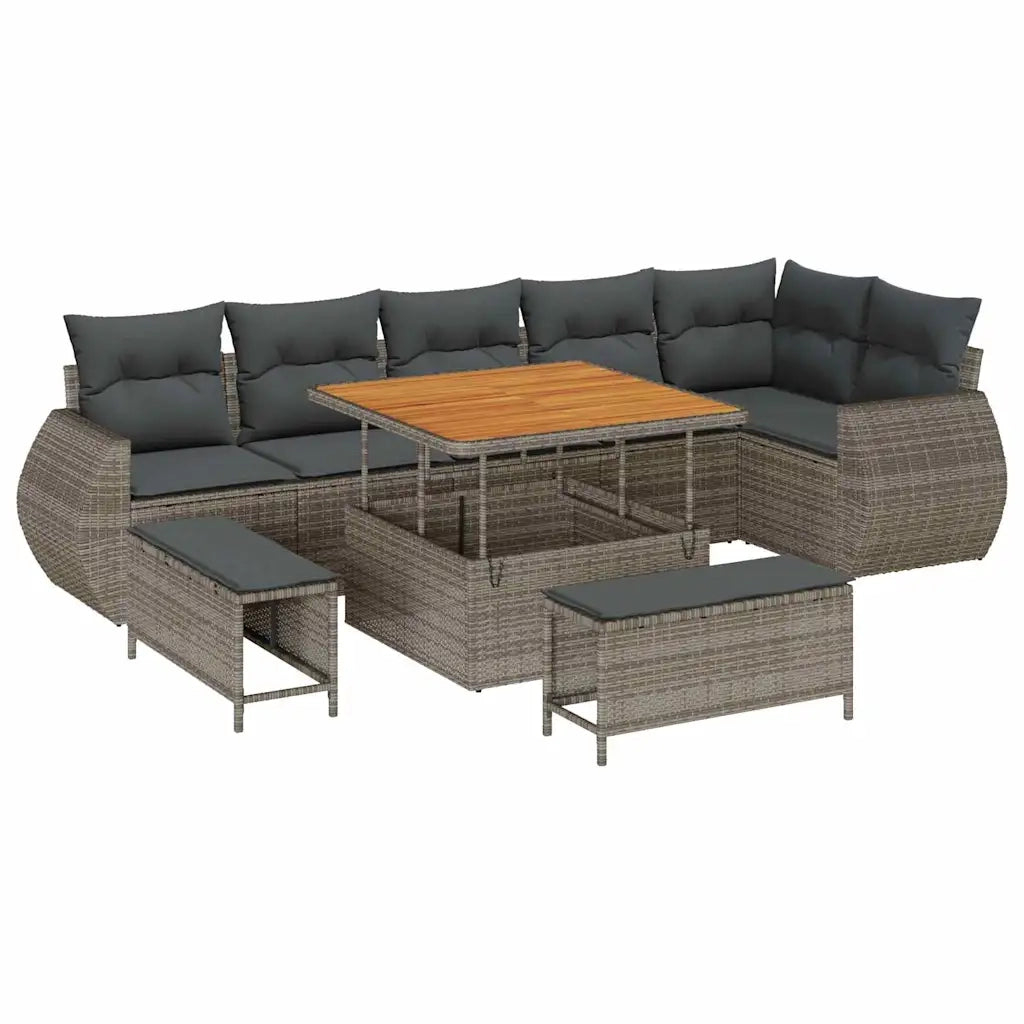 Set Divano da Giardino 9 pcs Grigio polyrattan 3361888