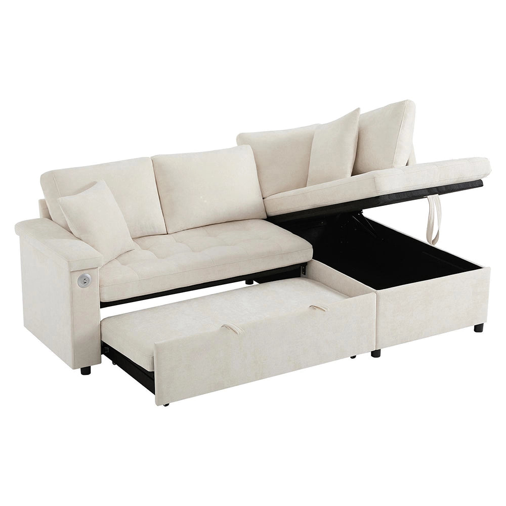 Divano angolare moderno - Xylo - Letto convertibile, USB, beige