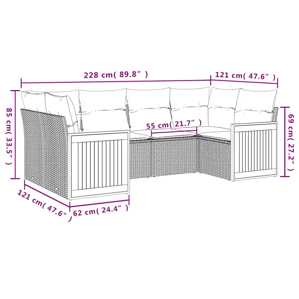 Set Divani da Giardino 6 pz con Cuscini Grigio in Polyrattan 3227944