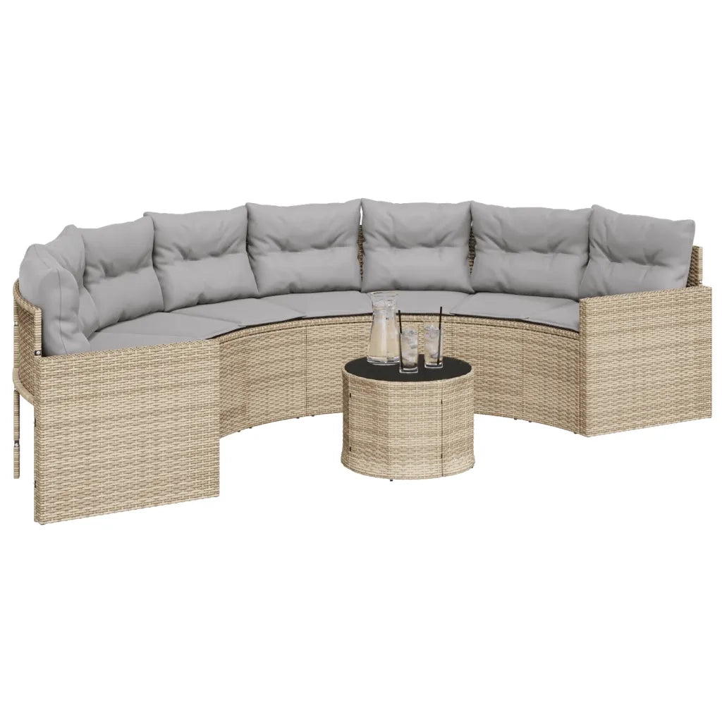 Divano Giardino Tavolo e Cuscini Semicircolare Beige Polyrattan 3318519