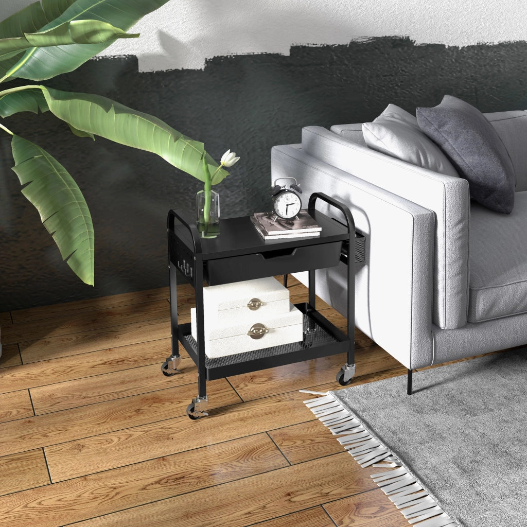 Carrello multiuso con cassetto e ripiano ¨C Zephmum ¨C Nero