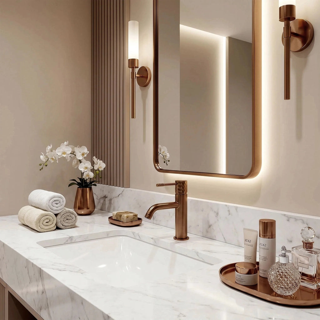 Rubinetto Da Lavabo Rea Lungo Diamond Brush Copper