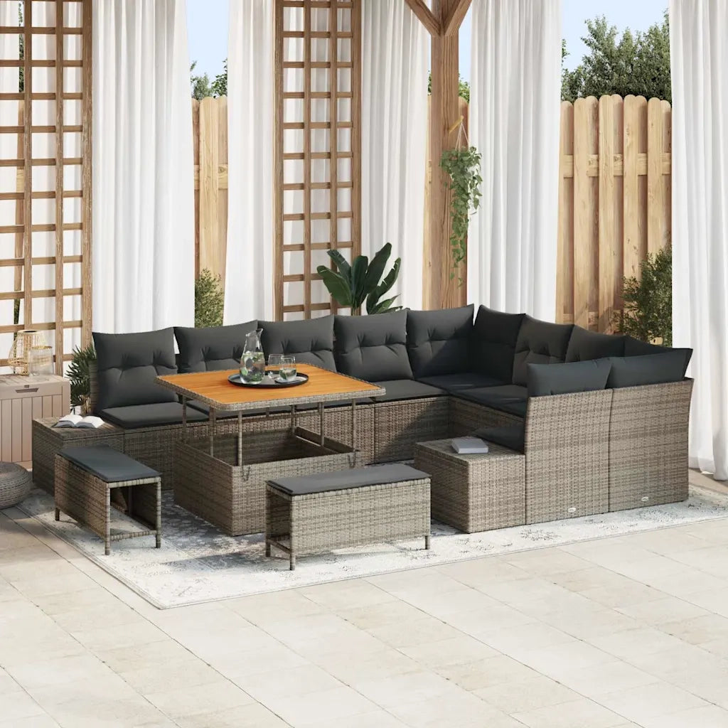 Set Divano da Giardino con cuscino 12 pcs Grigio polyrattan