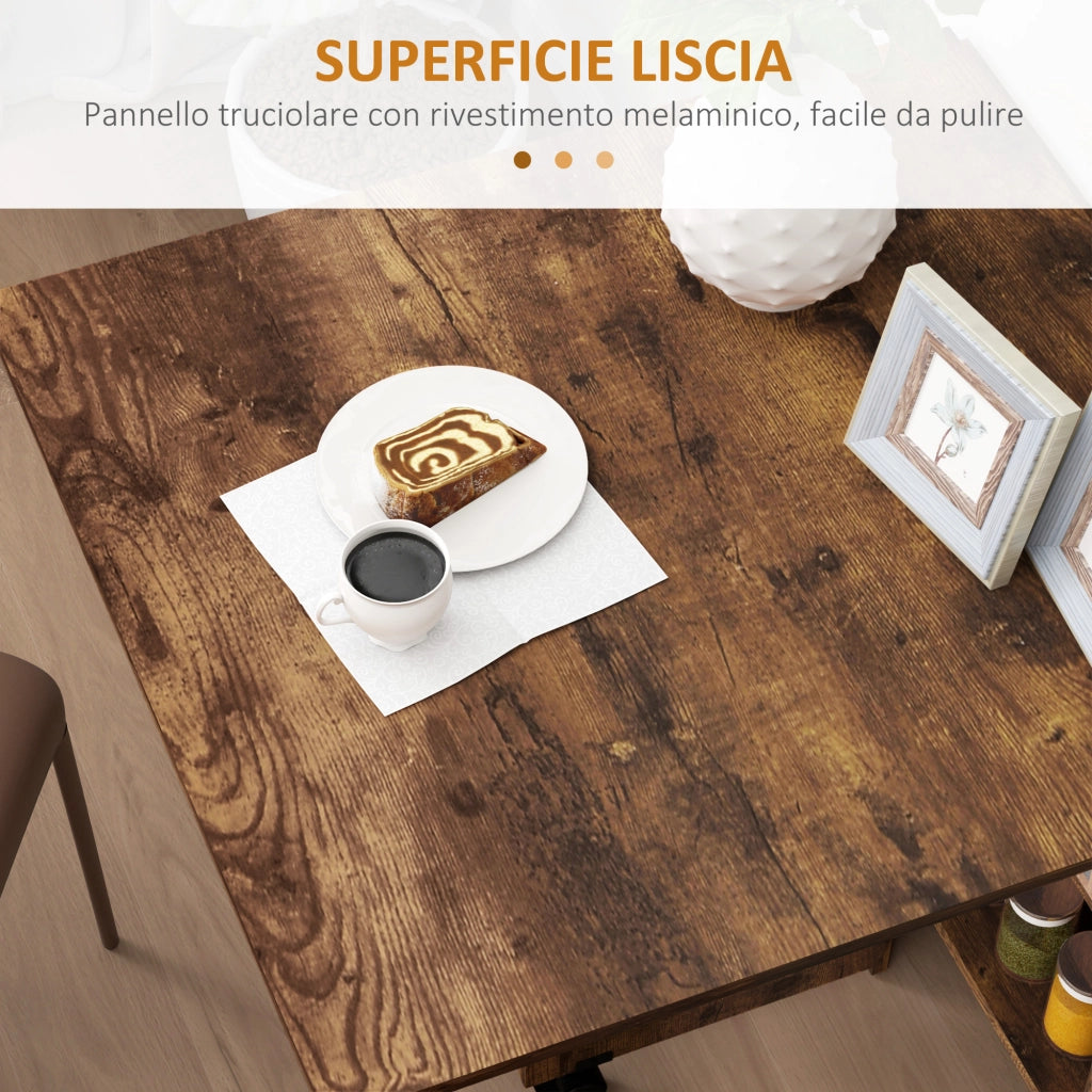 Tavolo da Pranzo Pieghevole a Ribalta 140x75x74 cm per 6 Persone con 2 Ripiani in Melamina Marrone Rustico