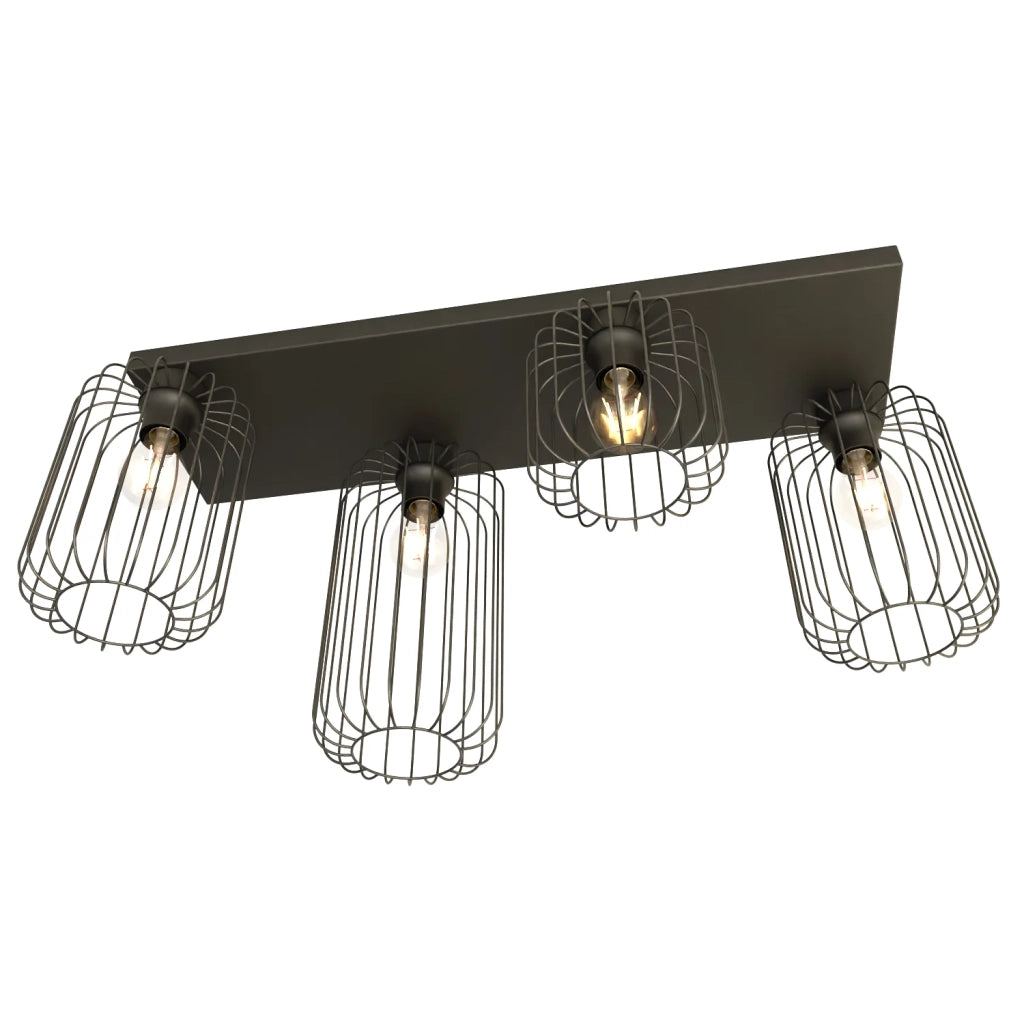 Plafonriera Minimal Industrial Vulcano 4 Luci Lineari Nera