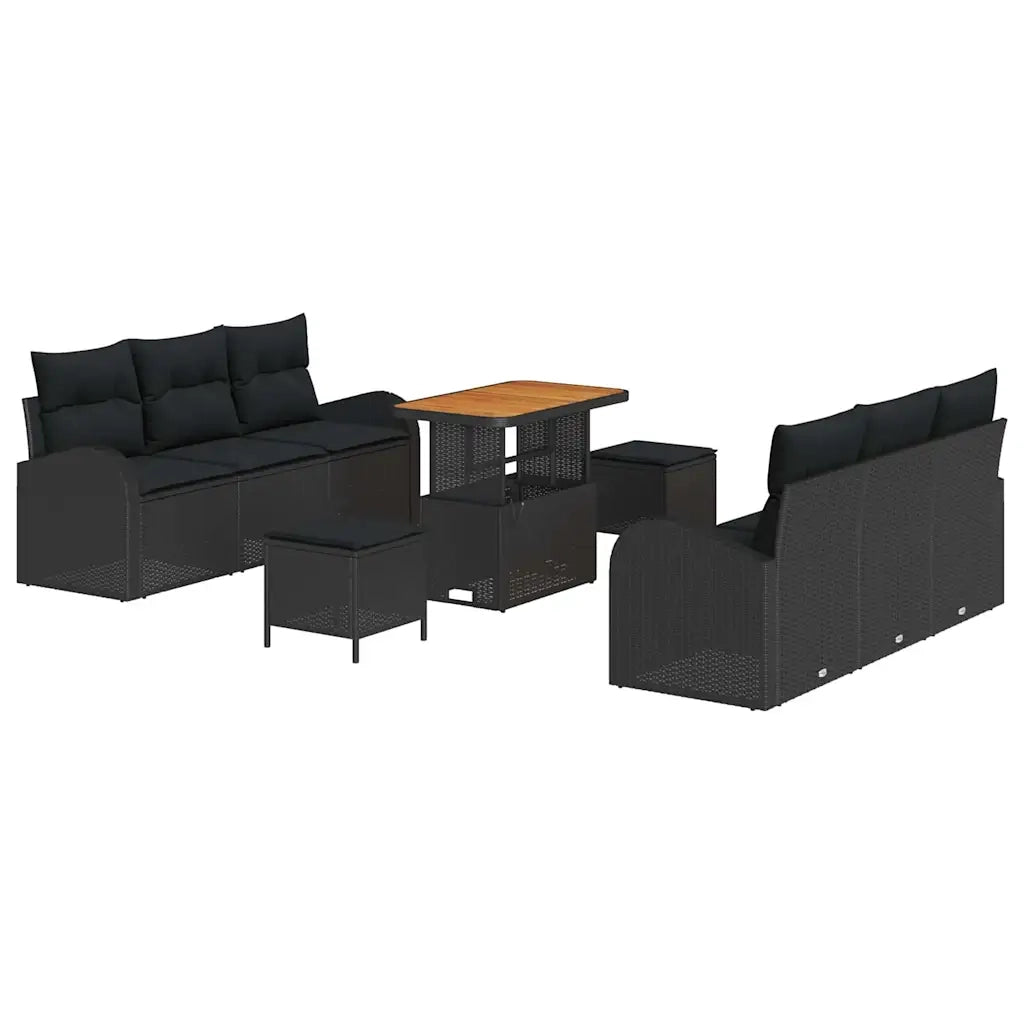 Set Divano da Giardino con cuscino 9 pcs Nero polyrattan