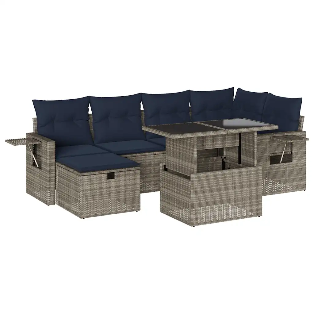Set Divani da Giardino 7 pz con Cuscini Grigio in Polyrattan 3274981