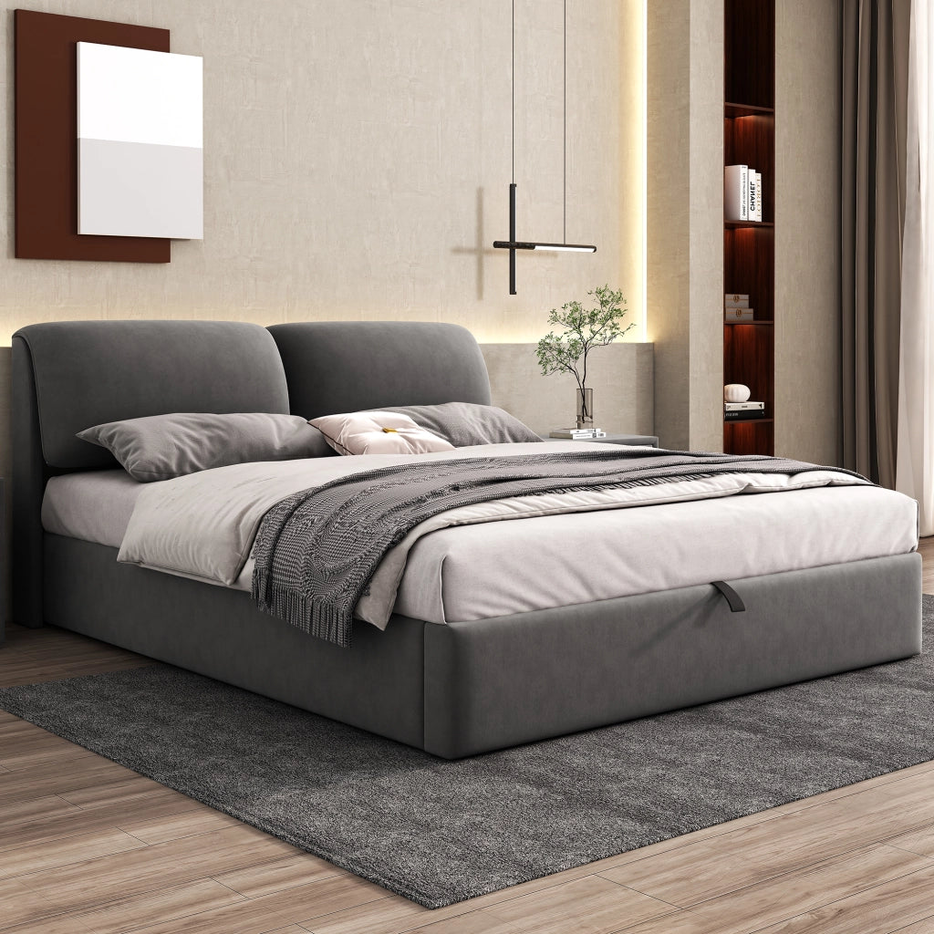 LETTO Contenitore idraulico 180x200 cm in velluto grigio con 3 cassetti
