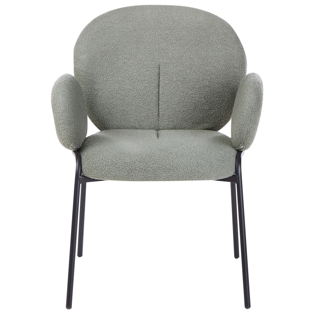 Set di 2 sedie da pranzo in tessuto boucle verde stile retrò seduta rotonda