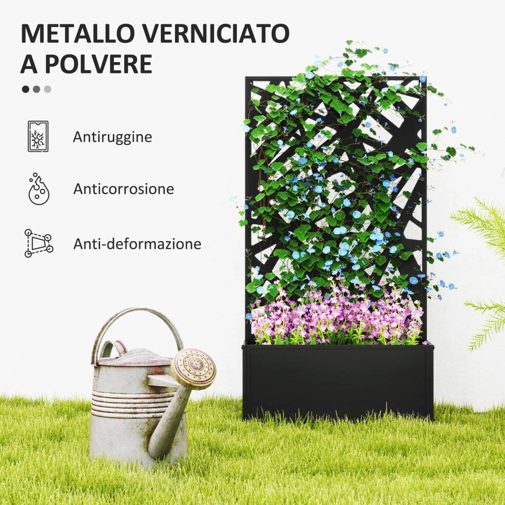 Fioriera Rialzata con Spalliera Decorativa per Rampicanti da Terra e Parete, 61x23x113 cm, Nero