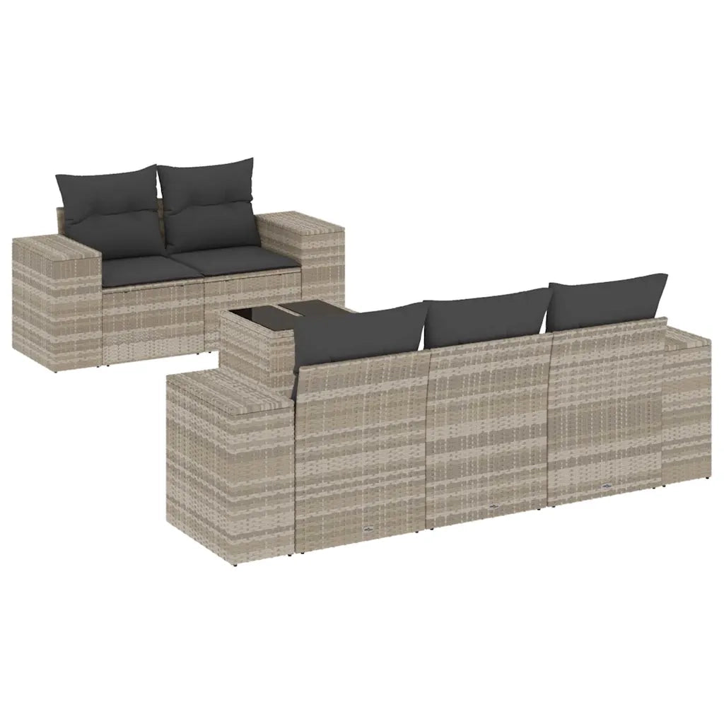 Set Divano da Giardino 6pz con Cuscini Grigio Chiaro Polyrattan 3222301