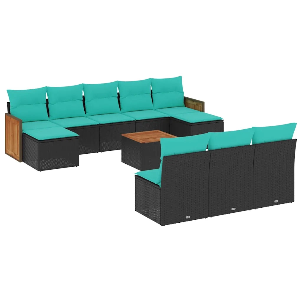Set Divani da Giardino 11 pz con Cuscini Nero in Polyrattan 3228073