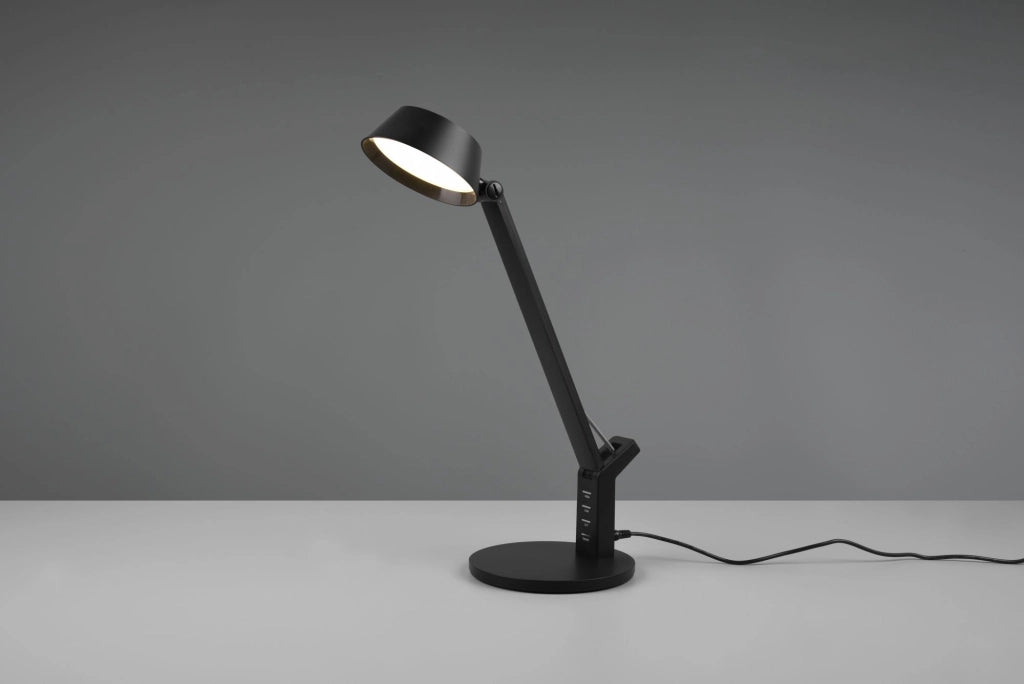 AVA LAMPADA DA STUDIO LED 5,2W 600lm, 3000+4000+6500K NERA CON 4 PRESE USB E TOUCH DIMMER H. 40,4CM