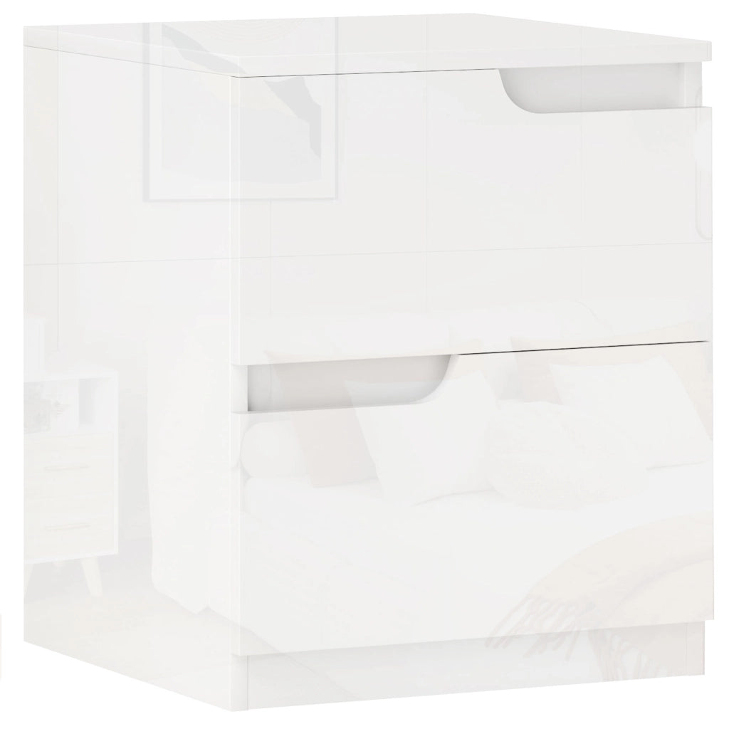 Comodino Moderno in Legno con 2 Cassetti e Design Lucido, 40x40x48 cm, Bianco