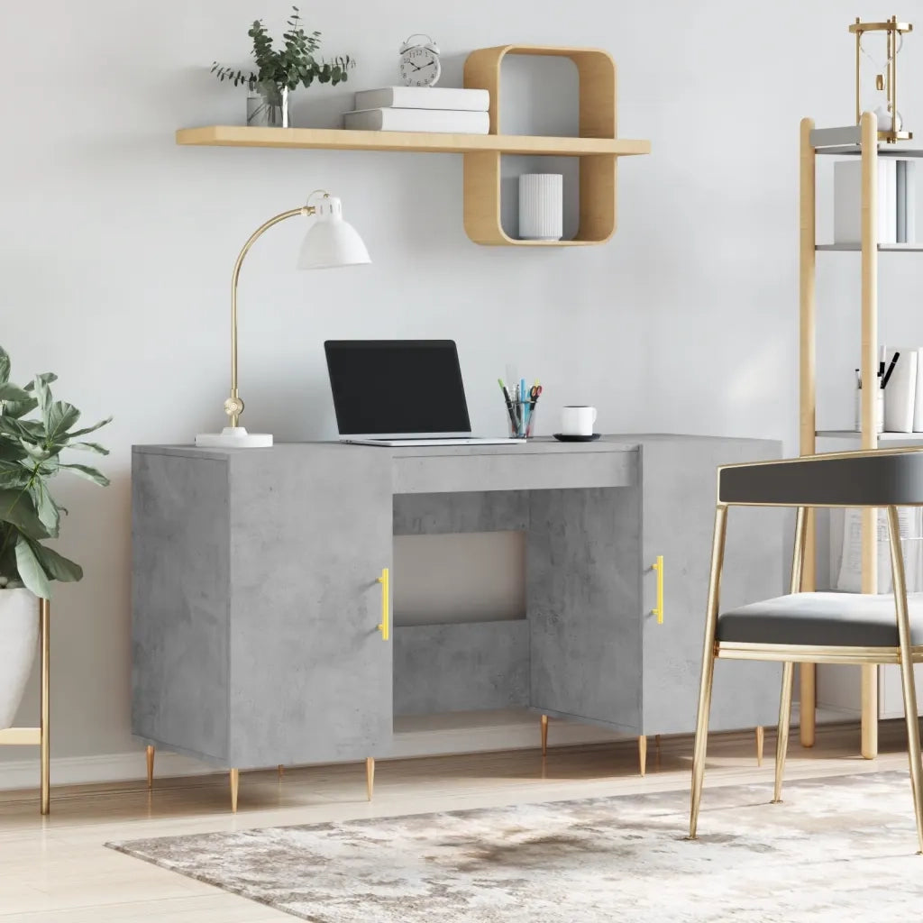 Scrivania | Tavolo da Ufficio Grigio Cemento 140x50x75 cm in Legno Multistrato