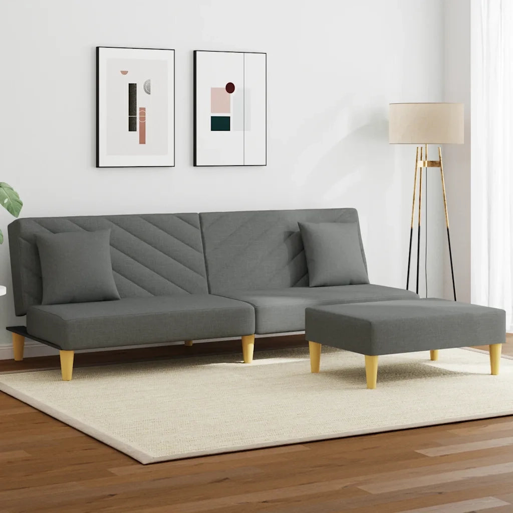 Divano Letto 2Posti Cuscini e Poggiapiedi-Sofa Letto 2 Posti-Daybed Grigio Scuro Tessuto
