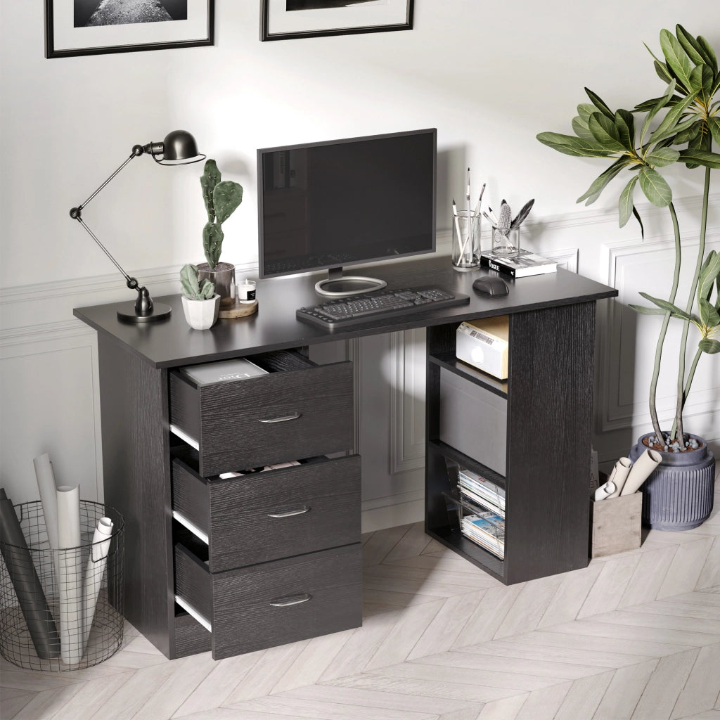 Scrivania per Computer con Cassetti e Ripiani ¨C Xylo ¨C Legno MDF Nero 120x49x72 cm