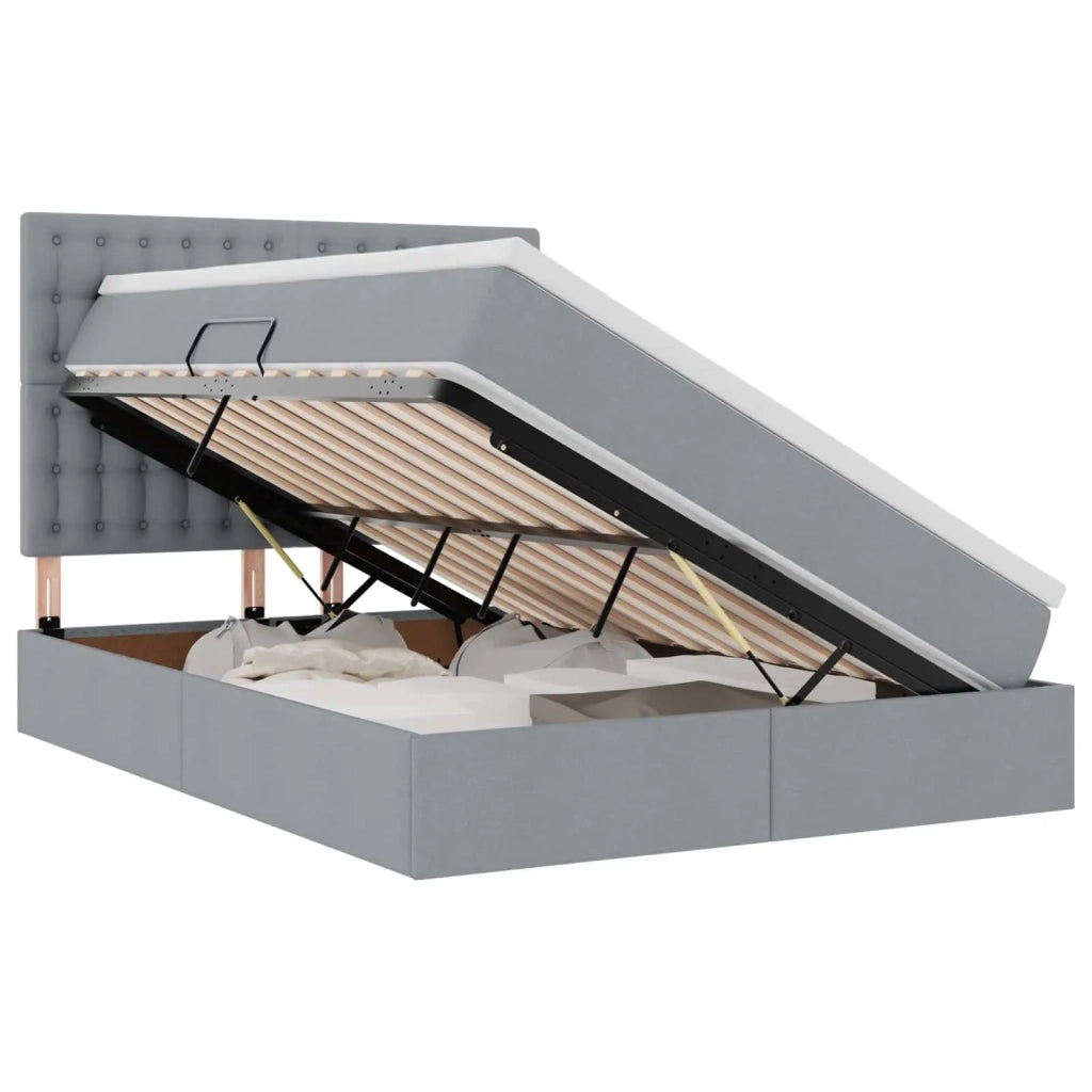 Letto con contenitore e LED con led Grigio chiaro 140 x 200 cm