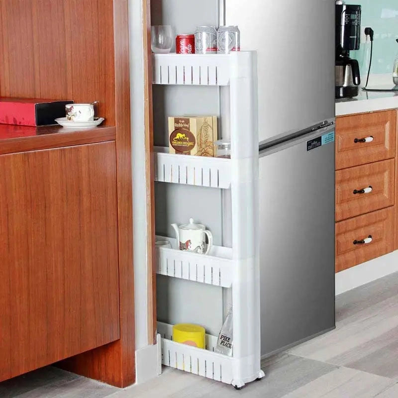 Carrello Carrellino Slim Salvaspazio Cucina Bagno Ripostiglio 4 Ripiani e 4Ruote