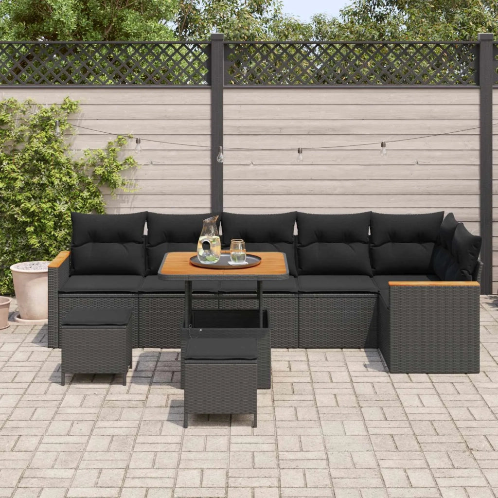 Set Divano da Giardino con cuscino 9 pcs Nero Poly Rattan 3365009