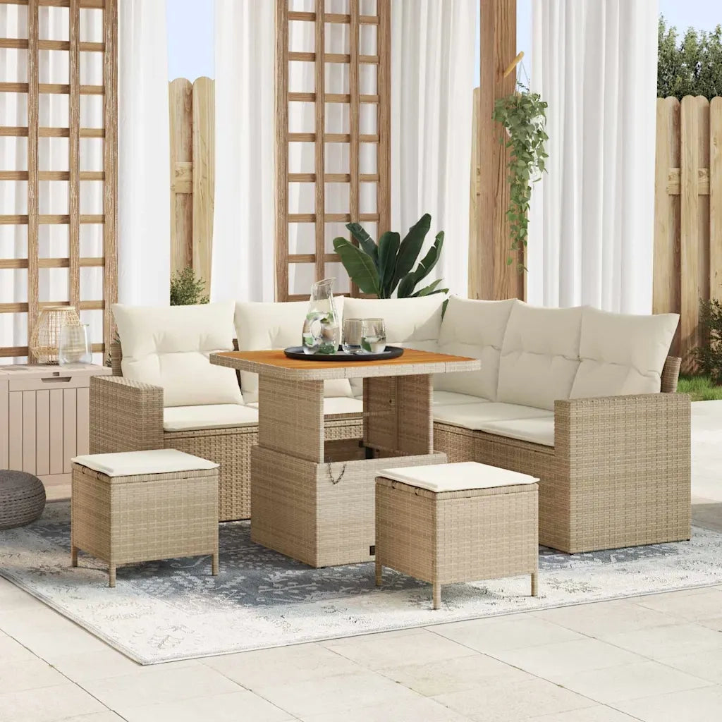 Set Divano da Giardino 9 pcs Beige e Crema polyrattan 3363561