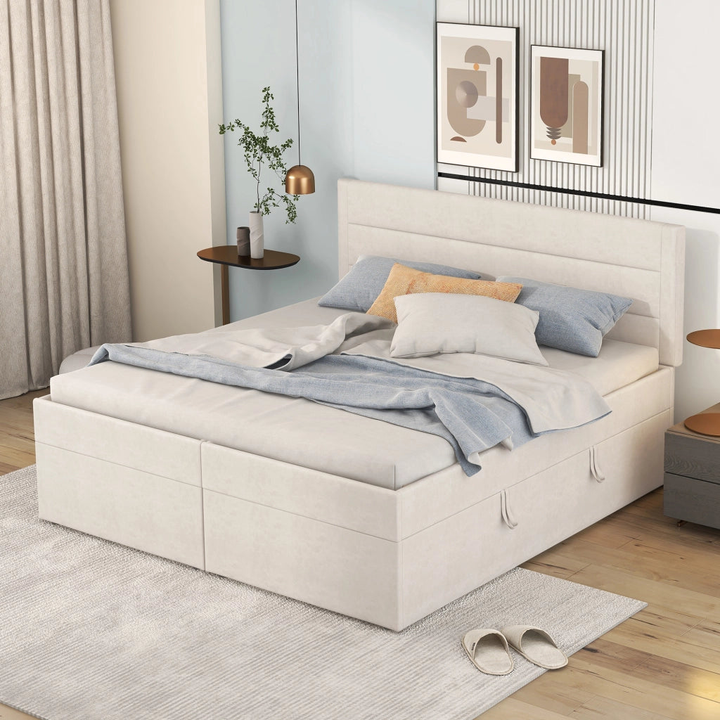 letto imbottito legno mdf beige 140 x 200 cm