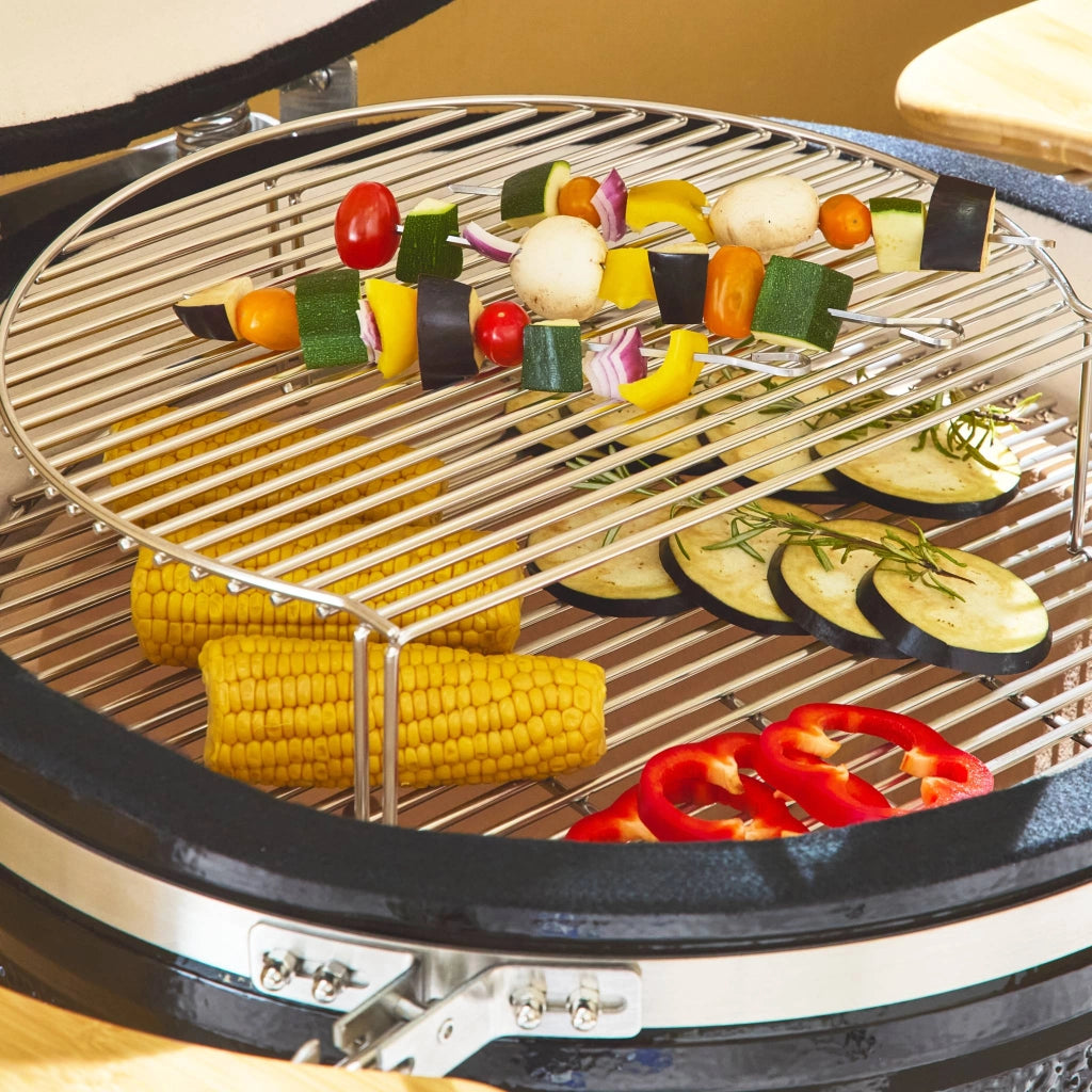 Barbecue a carbone, griglia e affumicatore, ceramica 54,5cm con ruote,