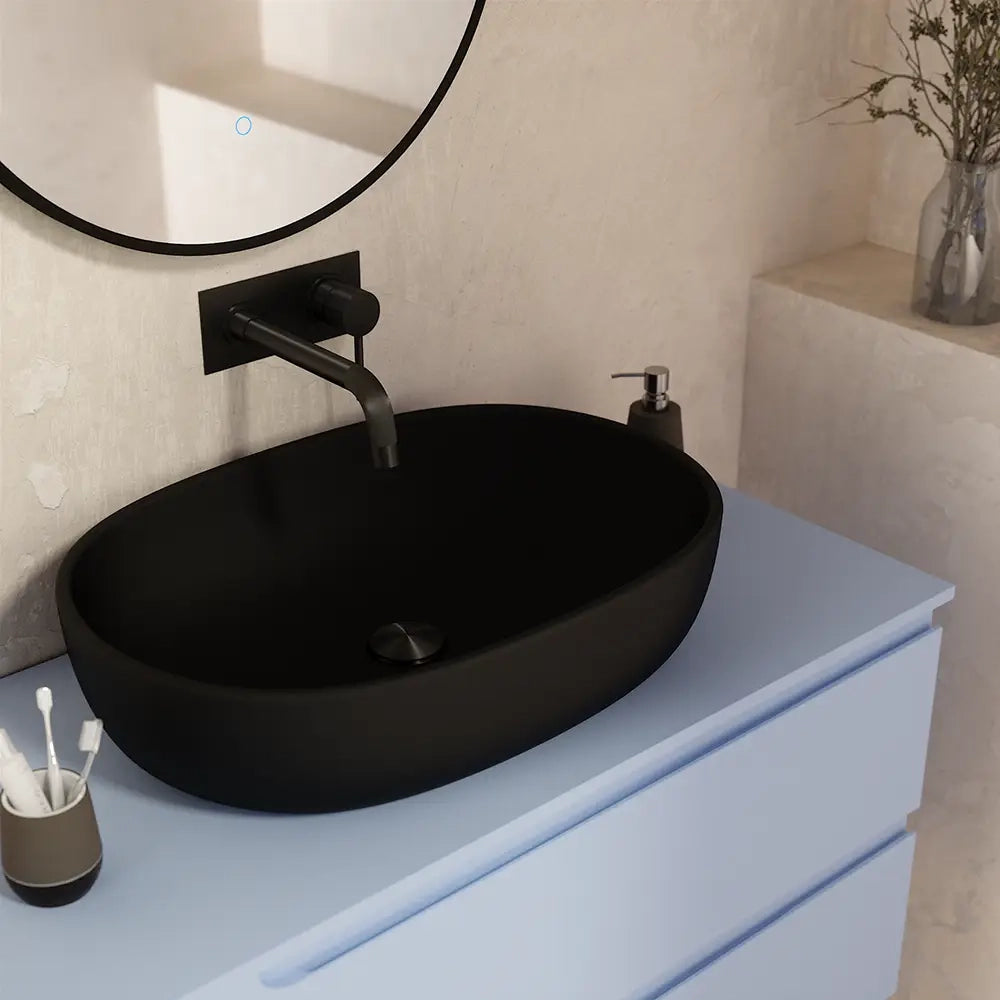 Lavabo da appoggio ovale 60x43x15 cm Nero opaco