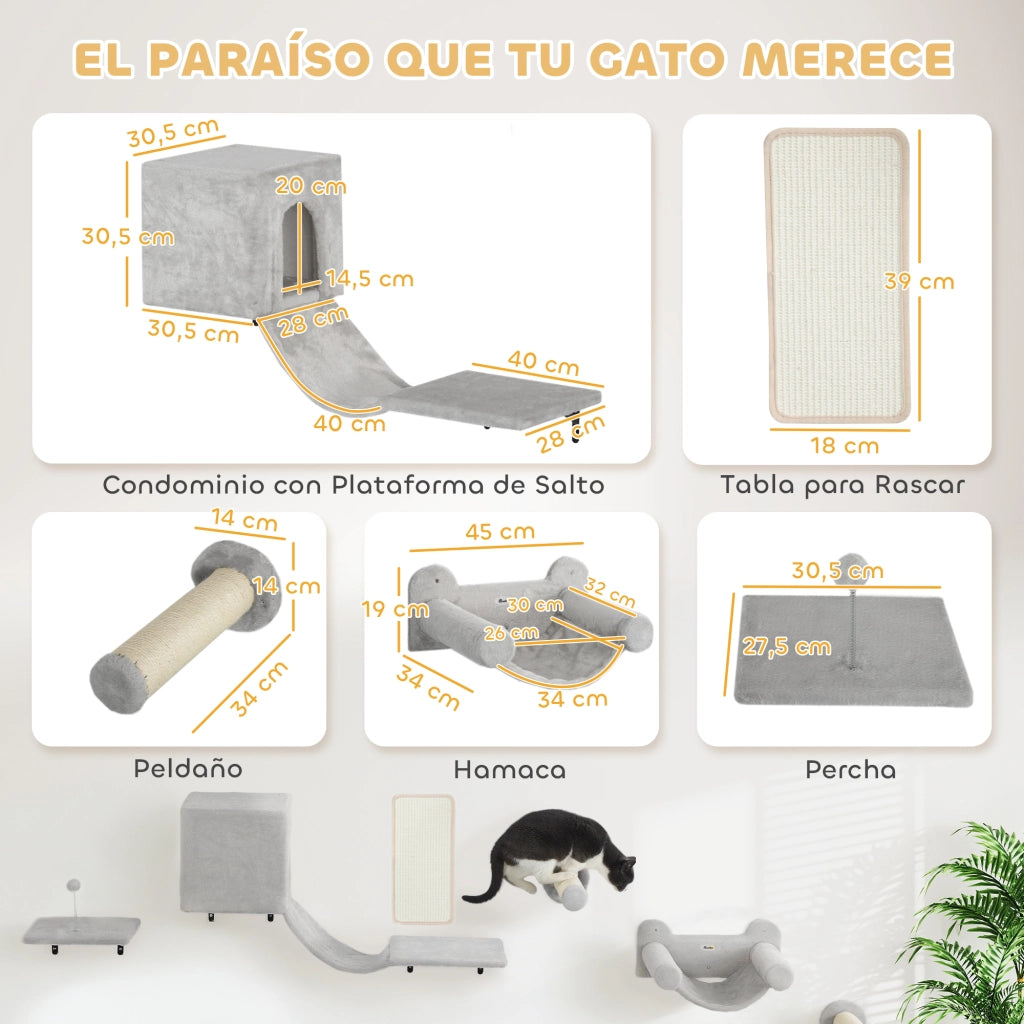 Gioco per Gatti con Condominio Piattaforma Amaca e Tiragraffi ¨C Minimal ¨C Grigio