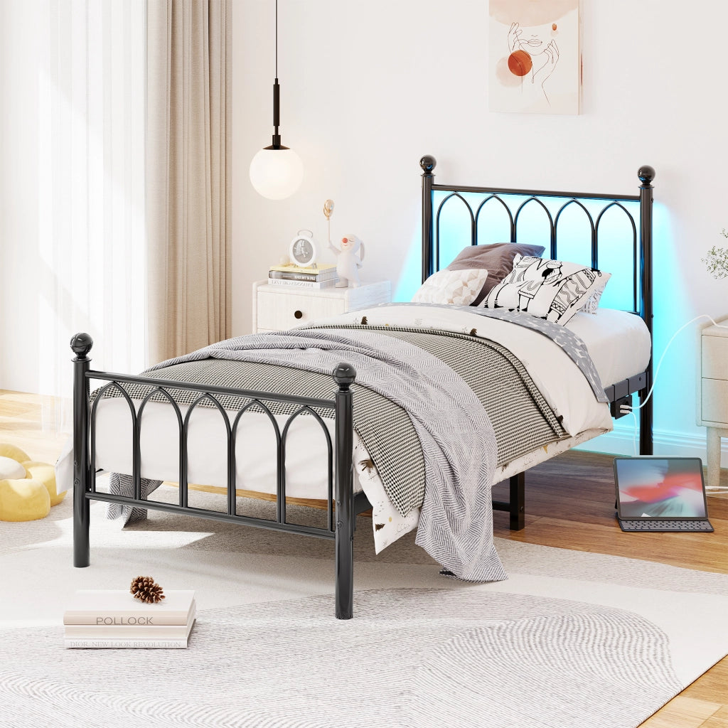 Giroletto con LED e USB ¨C MINIMAL ¨C Metallo Nero 90x200 con Contenitore