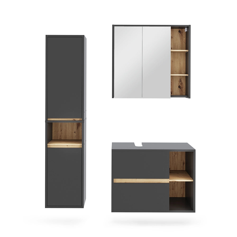 Vicco Set di mobili da bagno Grigio/Artisan 3 parti