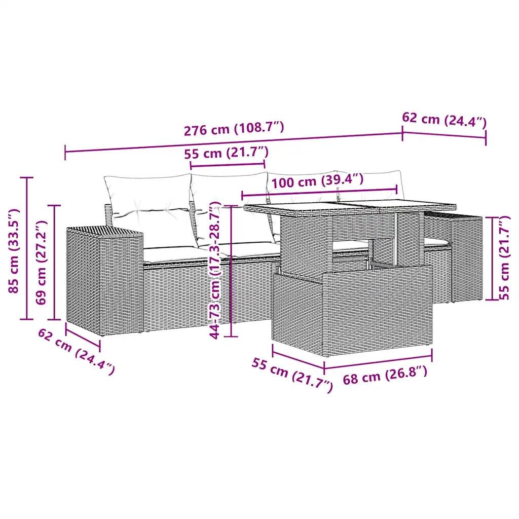 Set Divano da Giardino 5pz con Cuscini Grigio Chiaro Polyrattan 3268992